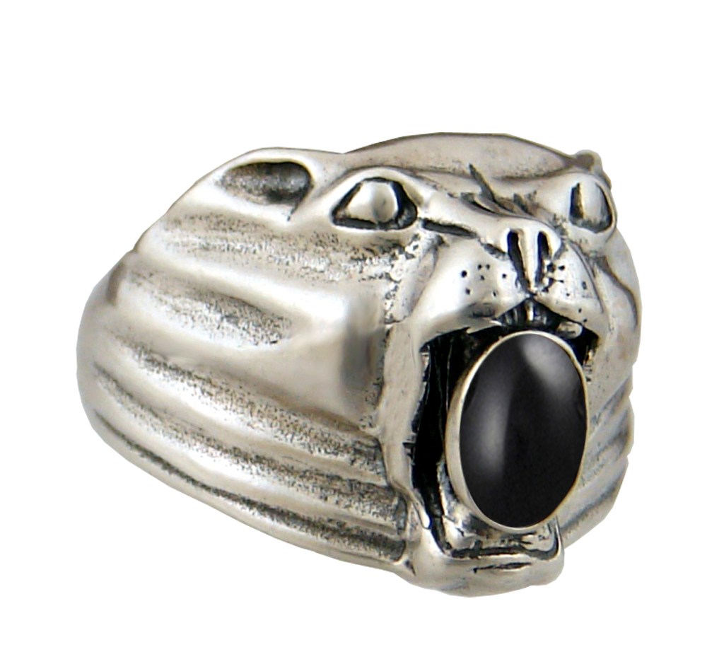 Sterling Silver Cougar Jaguar Panther Ring With Black Onyx Size 9